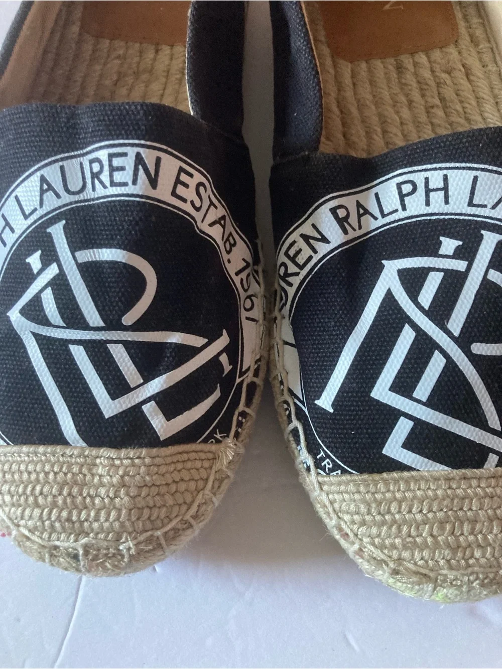 Ralph Lauren SZ 7.5 Black Espadrilles prominent white logo.Slip on flats. - Picture 4 of 9